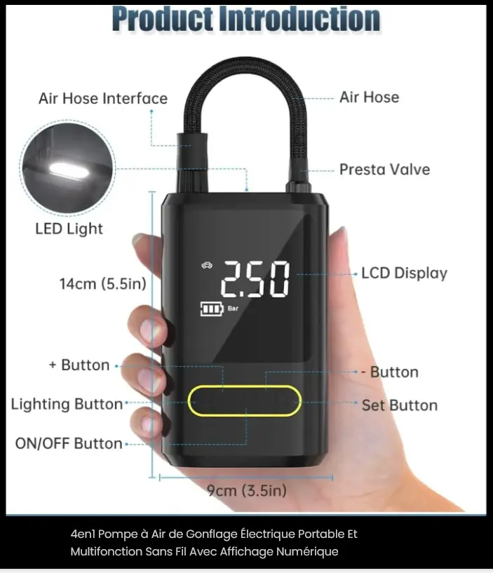 Compresseur d’air électrique portable/gonfleur