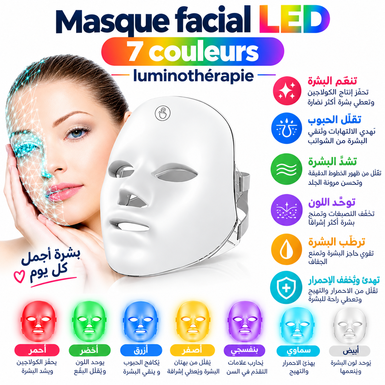 Masque facial luminothérapie